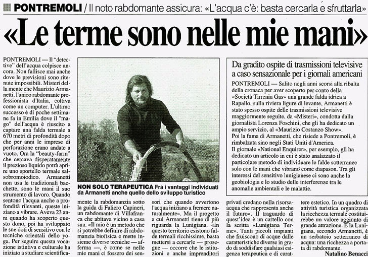 Stampa - Le Terme sono nelle mie mani - Maurizio Armanetti - Rabdomante